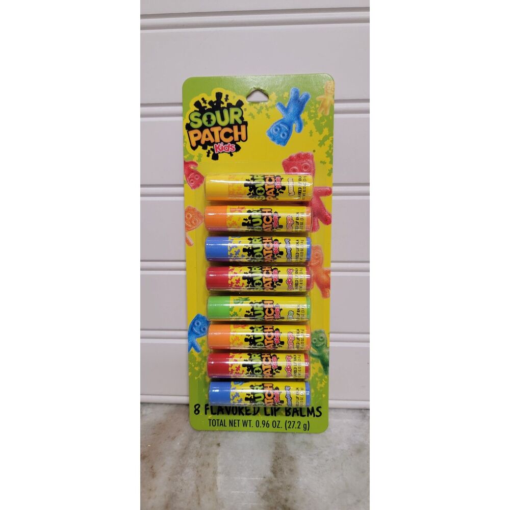 Sour Patch Kids Flavored Lip Balm Pack of 8/Very Merry Vibes Caramel Lipbalm LOT